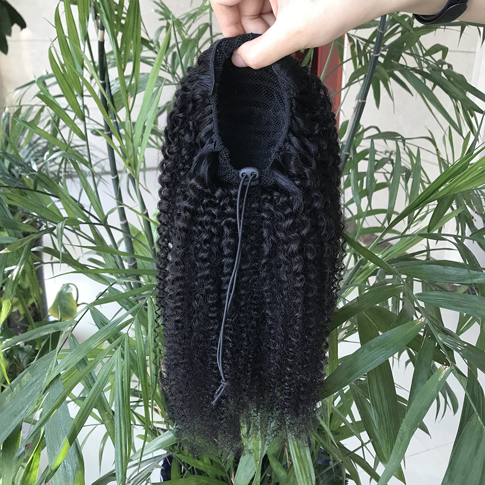 African hot selling kinky curly human hair ponytail drawstring, cheap hair bands for ponytail extensions for black women