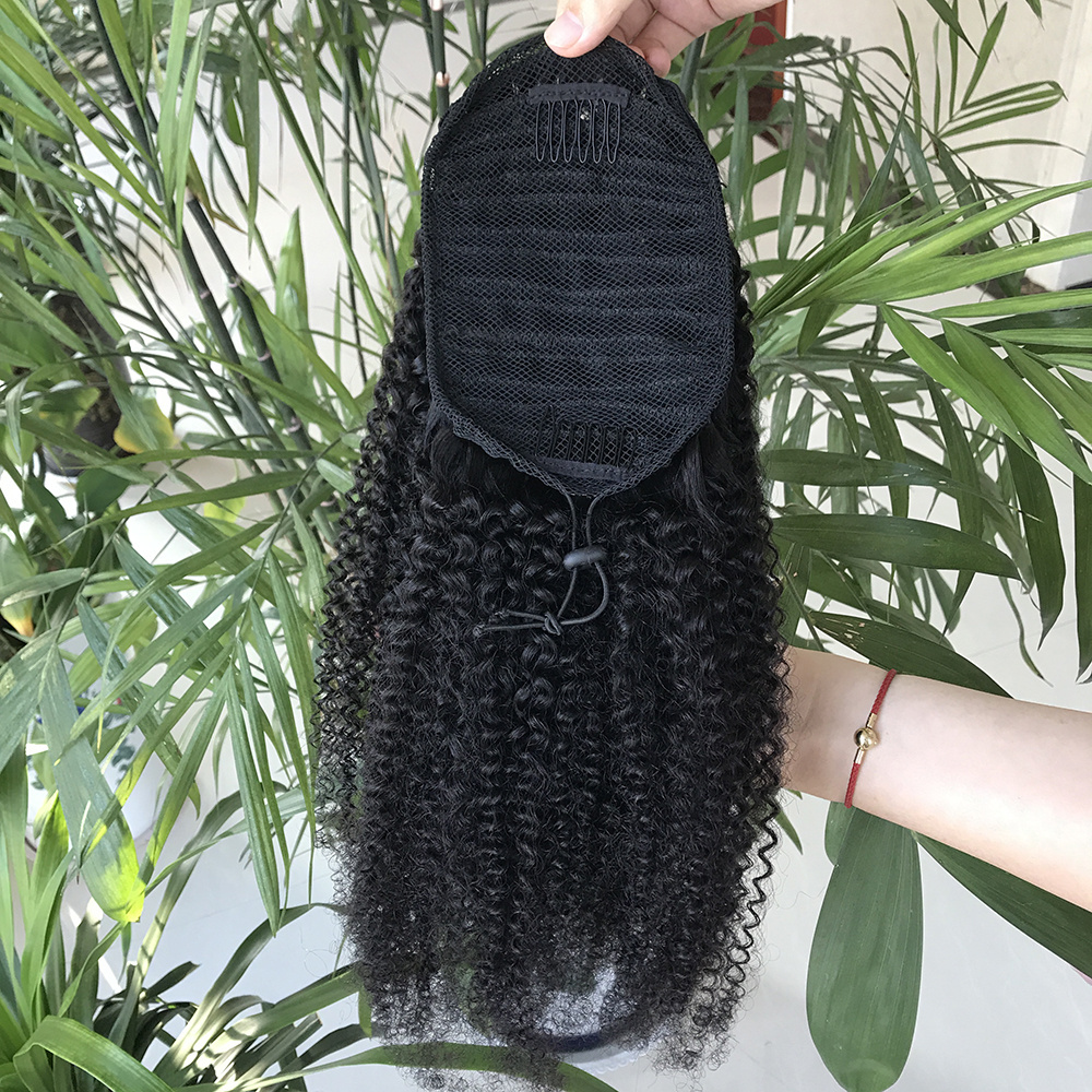 African hot selling kinky curly human hair ponytail drawstring, cheap hair bands for ponytail extensions for black women