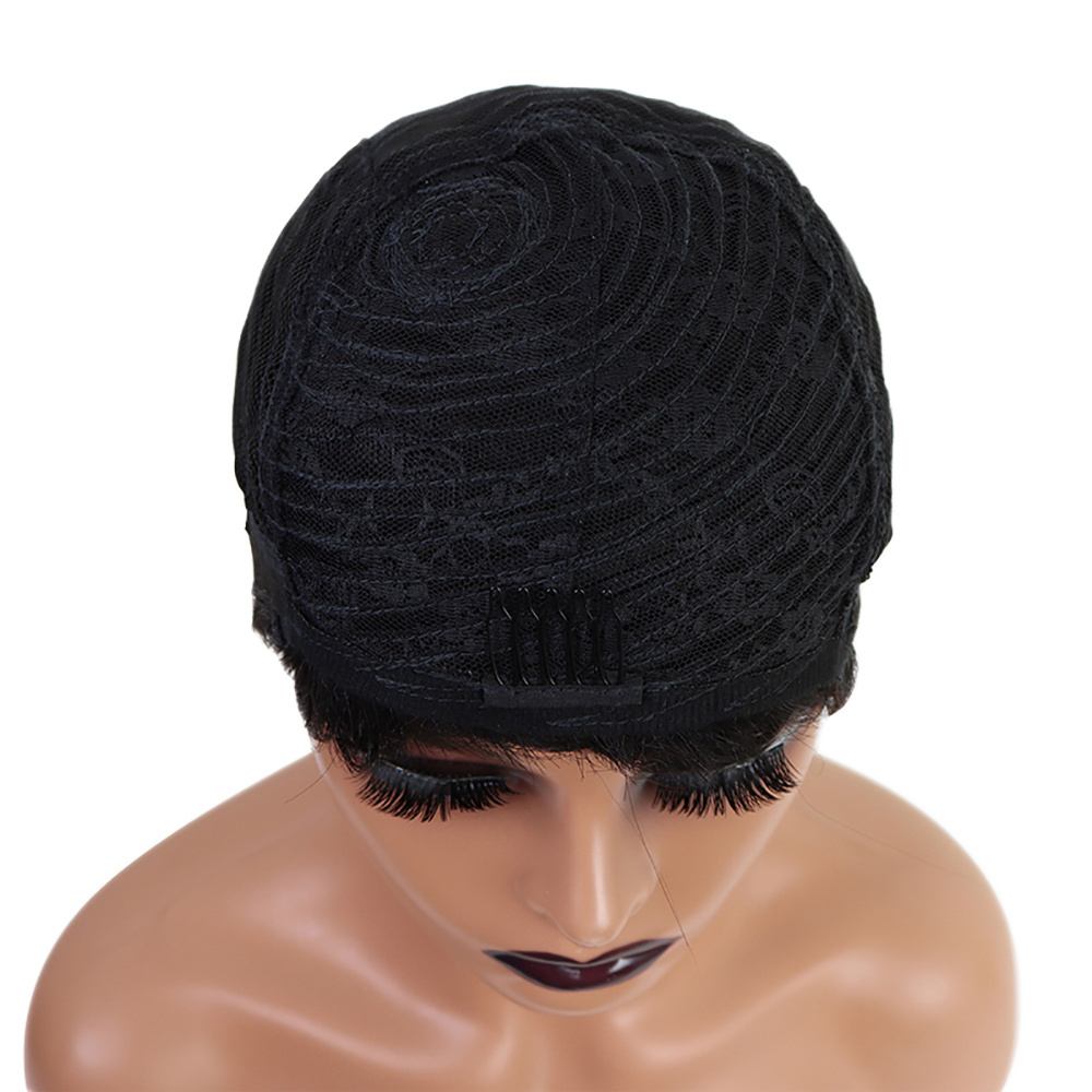 100% human hair wig making machine,machine made short pixie cut curly wig,machine to make wigs for black women