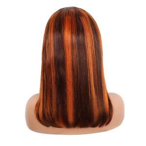 Grade 11a double drawn vietnam bone straight bob wig, Piano color P4/350 highlight human hair wigs with baby hair