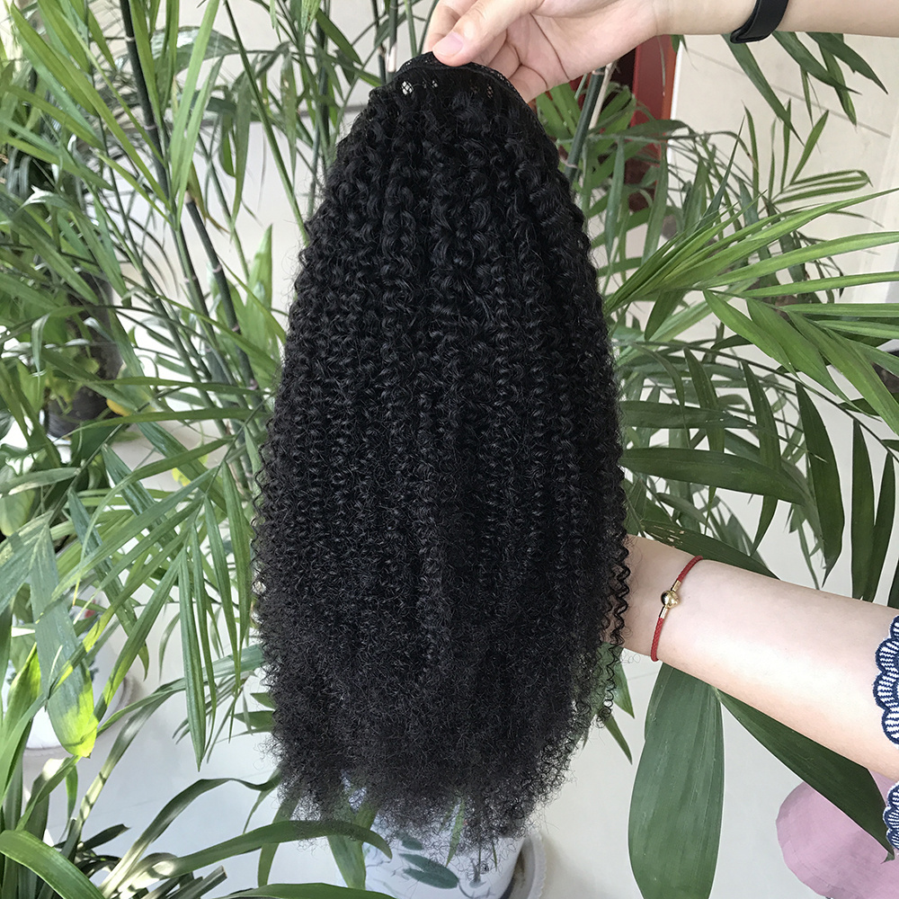 African hot selling kinky curly human hair ponytail drawstring, cheap hair bands for ponytail extensions for black women