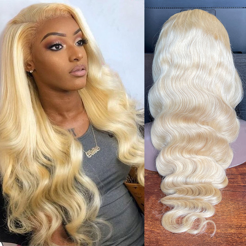 large stock long blonde human hair wig per plucked, Transparent lace wig Indian hair wig for asian women