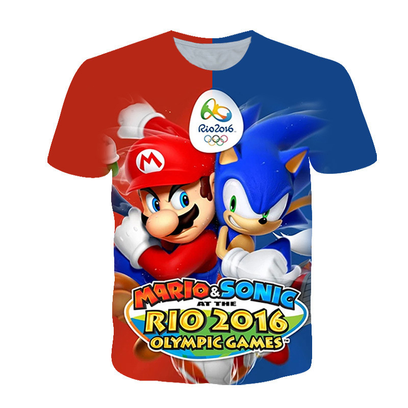 Custom bleached sublimation Super Mario anime shirts 100% polyester shirts mario t shirts