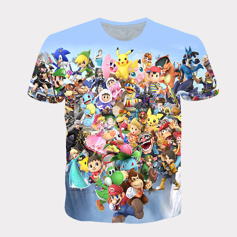 Custom bleached sublimation Super Mario anime shirts 100% polyester shirts mario t shirts