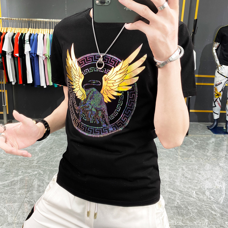 Hot-selling hot diamond fashion in summer t-shirt streetwear blouse short sleeve overrun t shirt