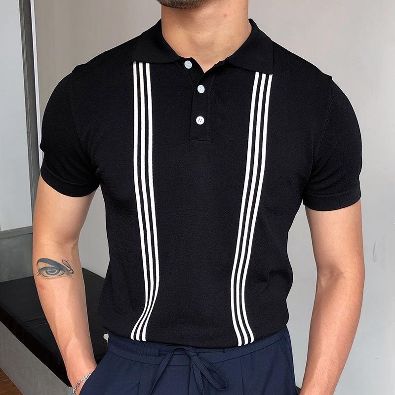 2022 Summer Men's Short-sleeved Knitted Casual POLO Shirts Contrast Color British Slim Lapel Ice Silk POLO Shirt Men Clothes