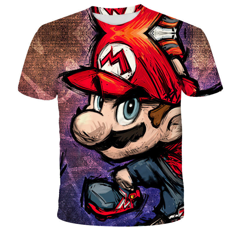 Custom bleached sublimation Super Mario anime shirts 100% polyester shirts mario t shirts