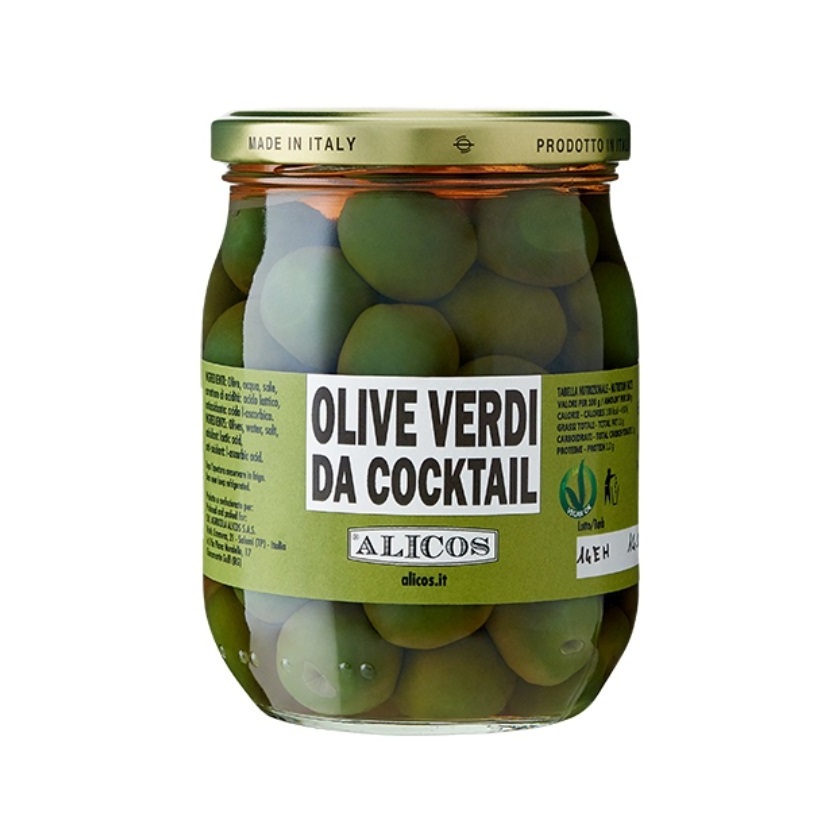 Made in Italy ready to eat food 1 Kg glass jar fruit preserved  green cocktail olives for appetizer