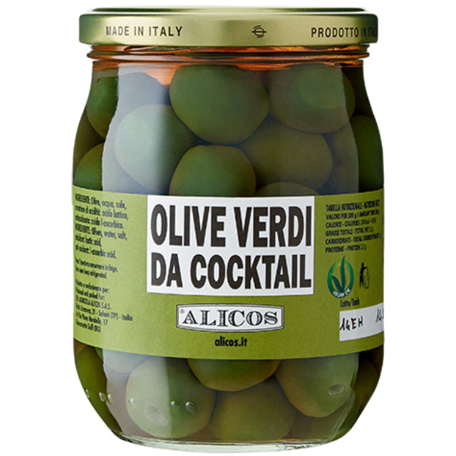 Made in Italy ready to eat preserved fruit 340 g glass jar food cocktail green olives for aperitif