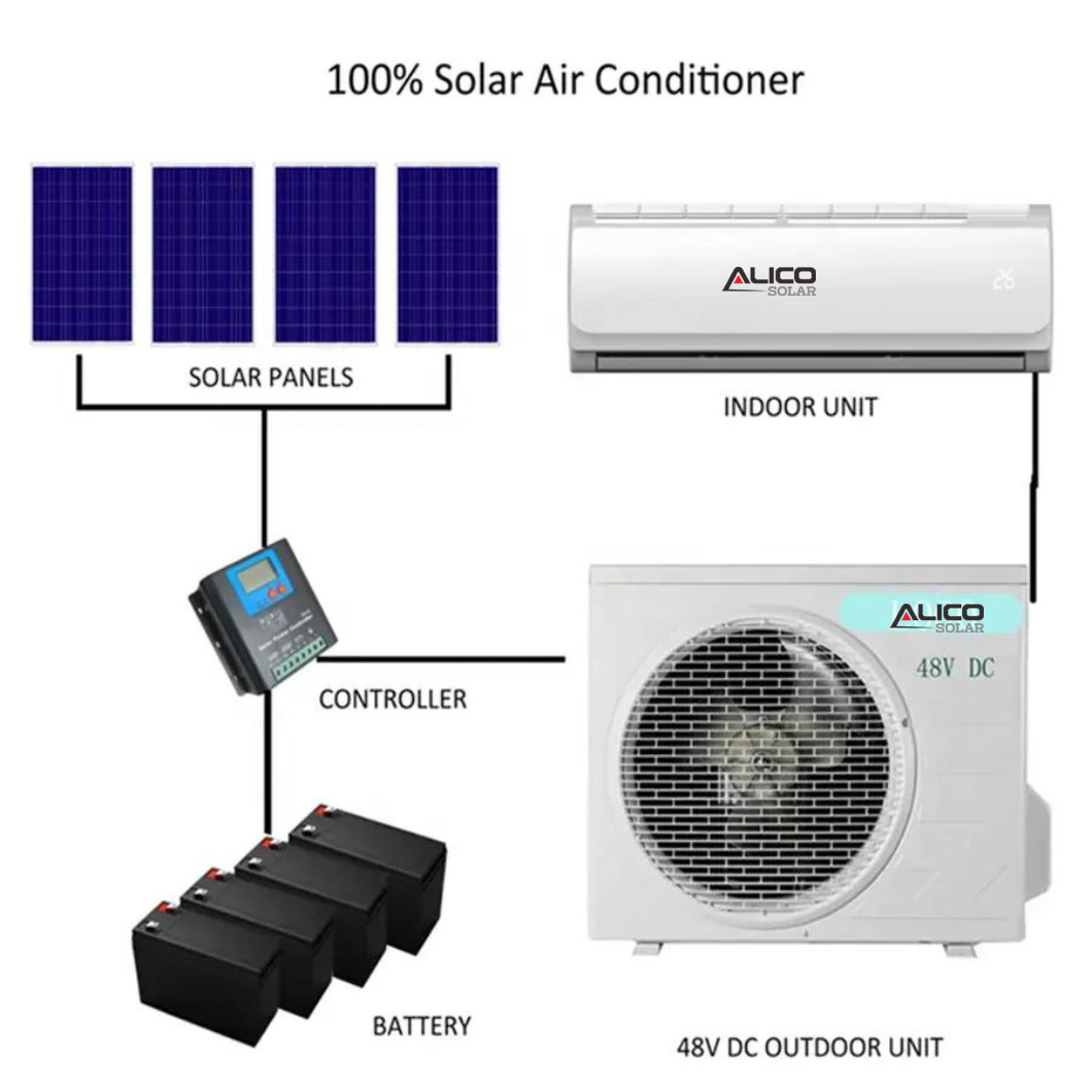 9000 12000 18000 24000 BTU AC Solar Powered Air Conditioner DC Off Grid Solar Air Conditioner Hybrid Mini Split For Home