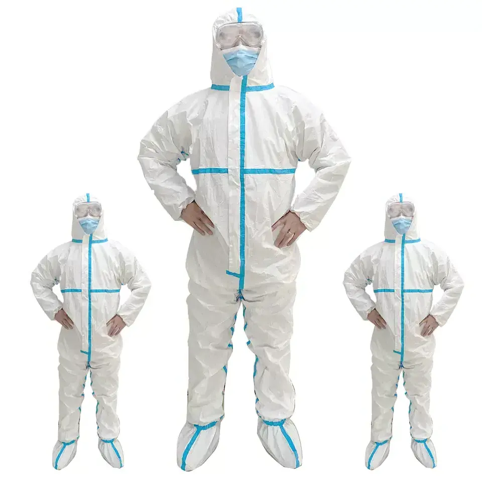 Top Quality Full Body Protection Suit Non Woven Hooded Blue Line waterproof Disposable Coverall With Boot Cover By Alico Sports