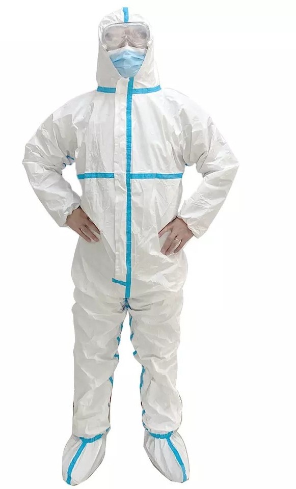 Top Quality Full Body Protection Suit Non Woven Hooded Blue Line waterproof Disposable Coverall With Boot Cover By Alico Sports