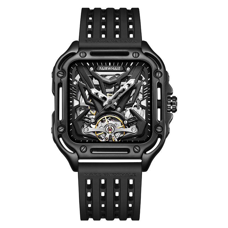 Fairwhale Hallow Out Square Case Men Watch Skeleton Hip Hop Mechanical Stainless Steel Watches