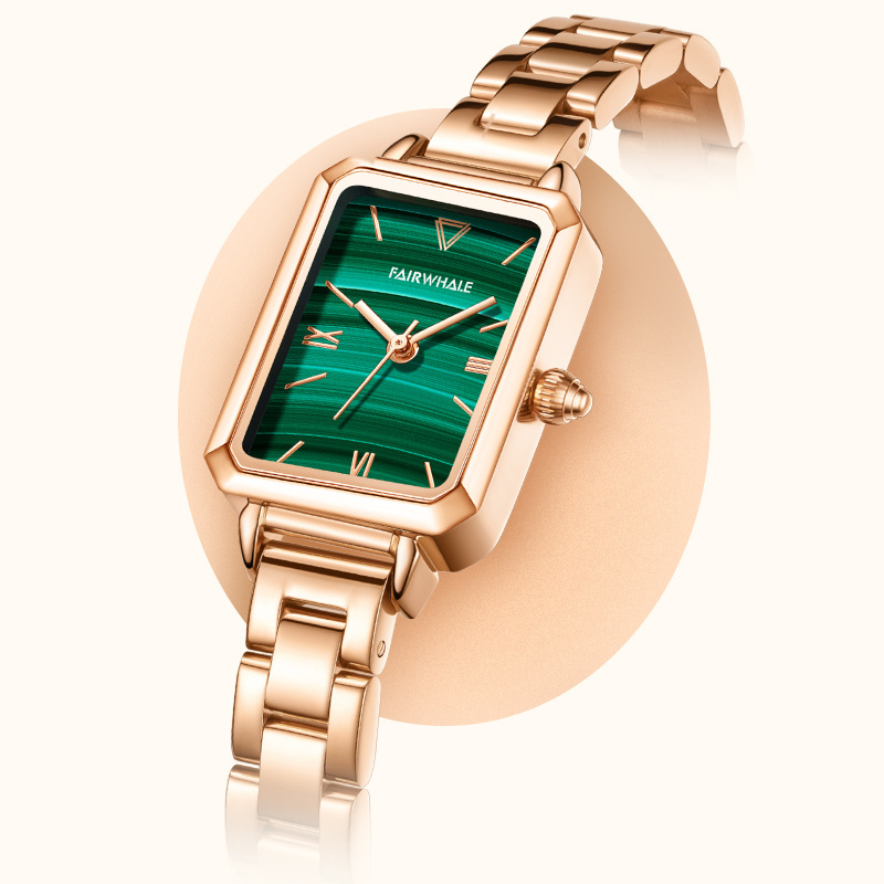 Brand Women Watches Fashion Square Ladies Quartz Watch Bracelet Set Green Or Blue Dial Simple Rose Gold Stainless Luxury Watch