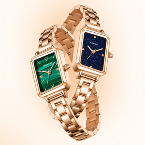 Brand Women Watches Fashion Square Ladies Quartz Watch Bracelet Set Green Or Blue Dial Simple Rose Gold Stainless Luxury Watch