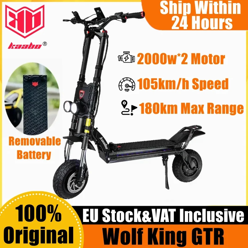 EU Stock Kaabo Wolf King GTR Portable Electric Scooter 72V 35Ah Battery Dual Motor 4000W Portable Removable Battery 12inch Tire