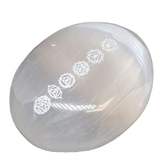 Best Quality Hot Sale Bulk Natural  Selenite Palm Stone - Laser Etched Chakras for gift