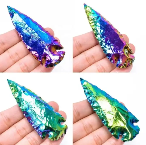 WHOLESALE BEST QUALITY AURA OBSIDIAN CRESCENT ARROWHEADS / TITANIUM COATED AURA ARROWHEADS / CRESCENT AGATE ARROWHEADS FOR SALE