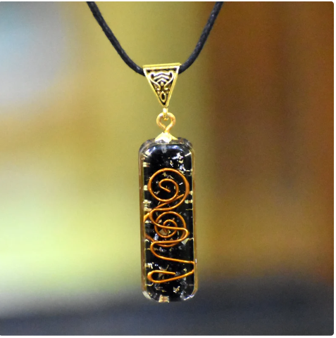 Black Tourmaline  Protection Orgonite Pipe Shape Pendant Orgone Pendant Necklace With Chakra Crystals For Energy Generator