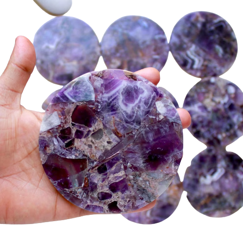 Natural Amethyst gemstone coaster epoxy resin home decor New Home spiritual decorative Gifts Round Drink coaster set