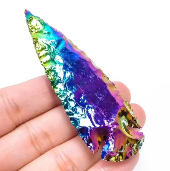 WHOLESALE BEST QUALITY AURA OBSIDIAN CRESCENT ARROWHEADS / TITANIUM COATED AURA ARROWHEADS / CRESCENT AGATE ARROWHEADS FOR SALE