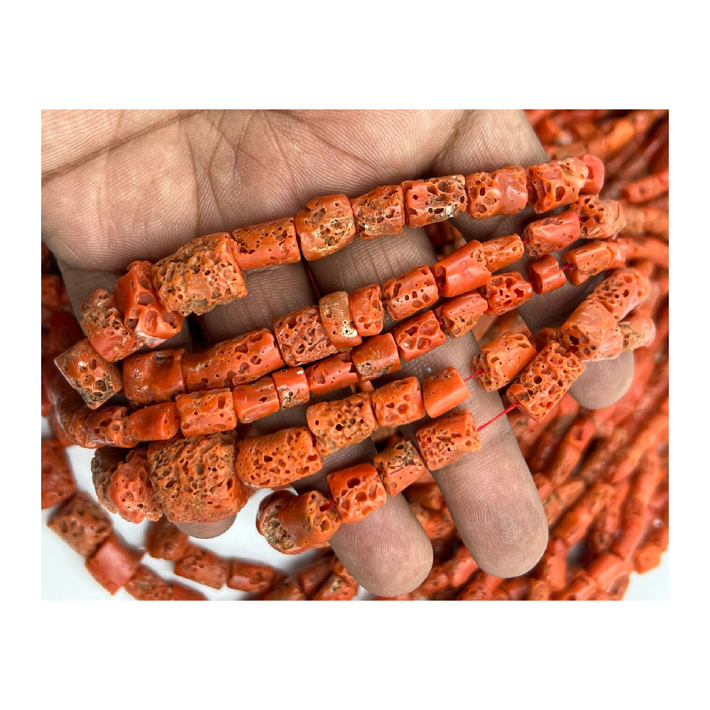 New Design Bulk Natural Italian Coral Tube Old Looking Tube Shape Beads Size 10 to 15 Mm Long Approx 20 Inches Necklace