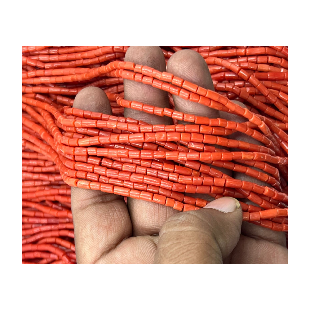 Factory Price Natural Italian Coral and Amethyst Beads Smooth Polished Tube Shape 8mm Size 20 Inches Long Necklace