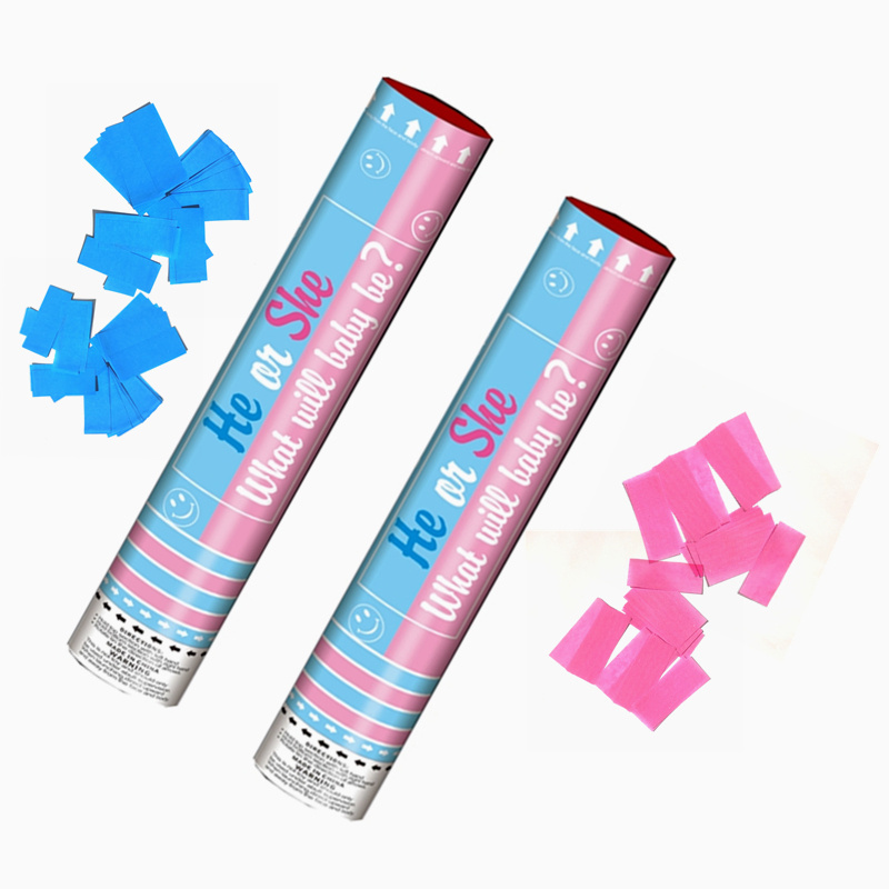 New baby shower she or he boy  girl blue pink gender reveal biodegradable flameproof party popper confetti cannon