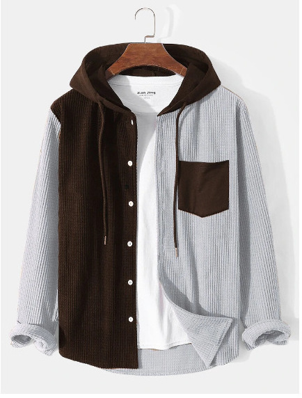 2023 new men's patchwork corduroy jacket coat Casual Autumn winter jacket men's hooded shirts Fashion streetwear men's clothing