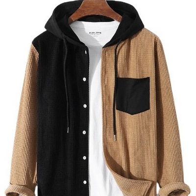 2023 new men's patchwork corduroy jacket coat Casual Autumn winter jacket men's hooded shirts Fashion streetwear men's clothing