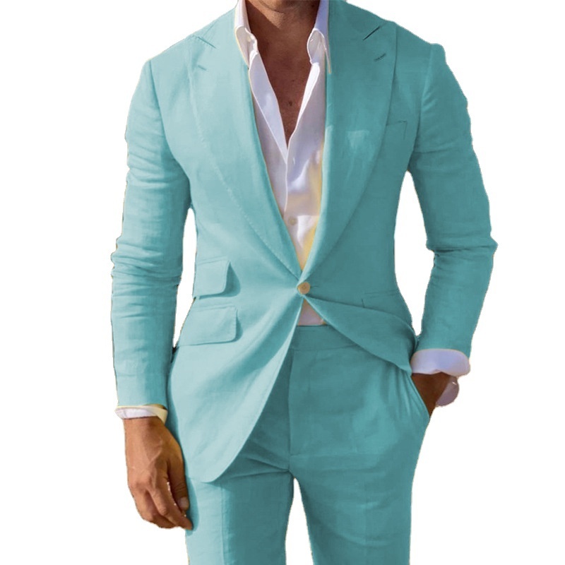 Turquoise Men Suits Notched Lapel Single Breasted Prom Suit Blazer Jacket Tuxedos trajes de hombre 2 Piece Coat+Pant