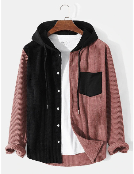 2023 new men's patchwork corduroy jacket coat Casual Autumn winter jacket men's hooded shirts Fashion streetwear men's clothing