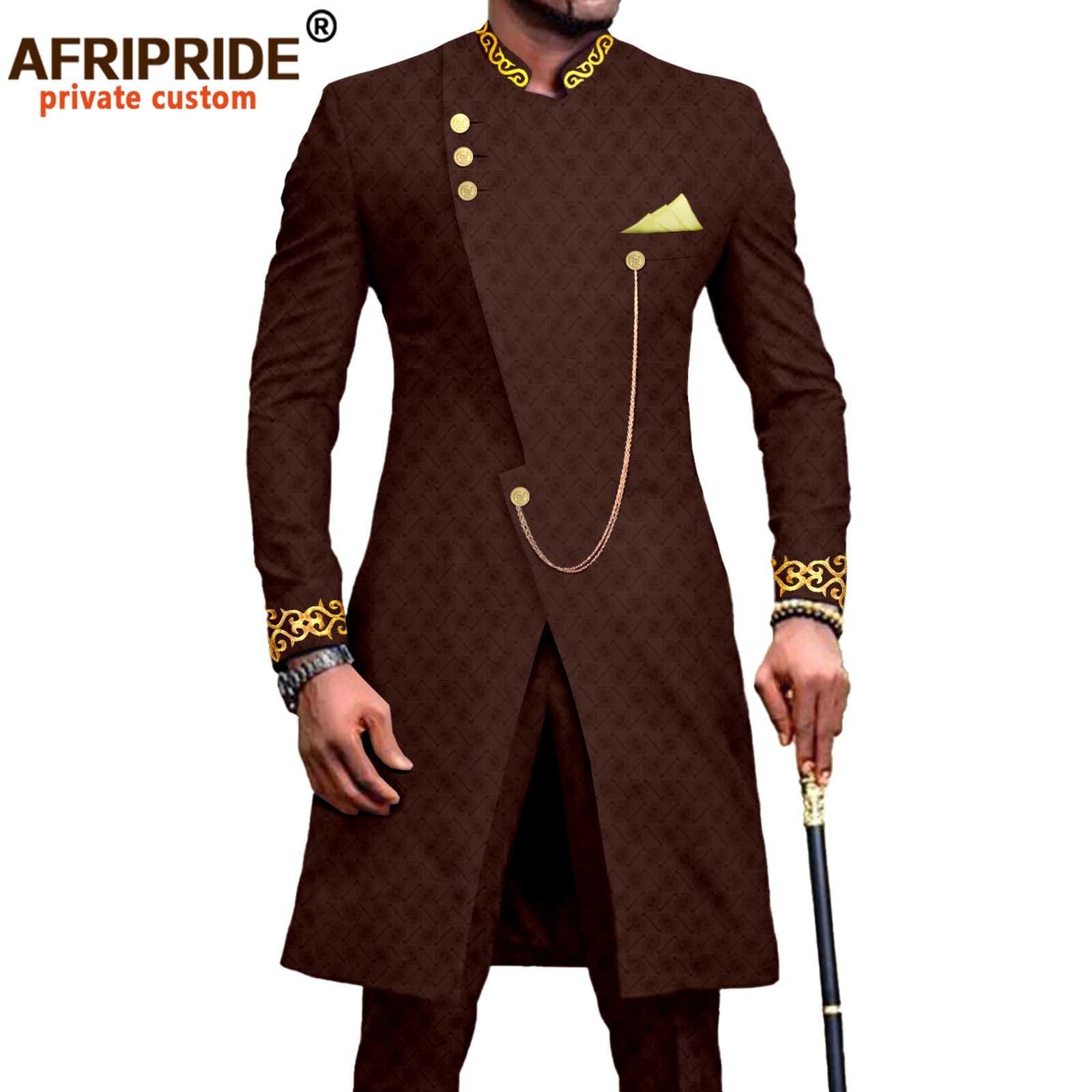 Popular African national printing batik 100%cotton men's suit set High quality embroidery men wedding business formal suits