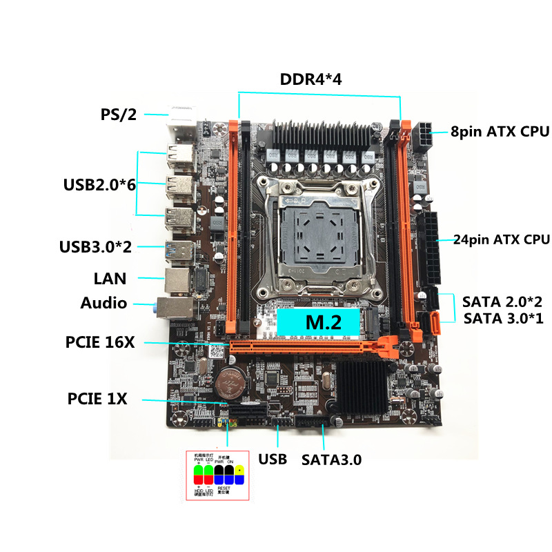 X99 motherboard PC server mainboard 4xDDR4 support core I7 xeon E5 v3/v4 cpu X99H mainboard for pc