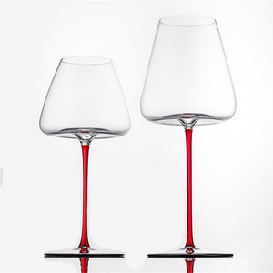 ALiiSAR hot selling unique hand blown black base red stem crystal glass red wine glasses