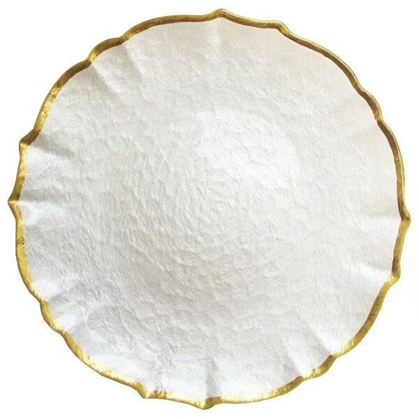 Charger Plates Bulk Dinner Plates Gold Rim Pearl Elegant Underplate Pink Glass Round Plate Dish Wedding Glass and Underplates