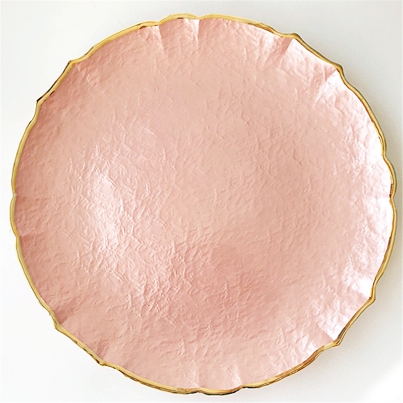 Charger Plates Bulk Dinner Plates Gold Rim Pearl Elegant Underplate Pink Glass Round Plate Dish Wedding Glass and Underplates