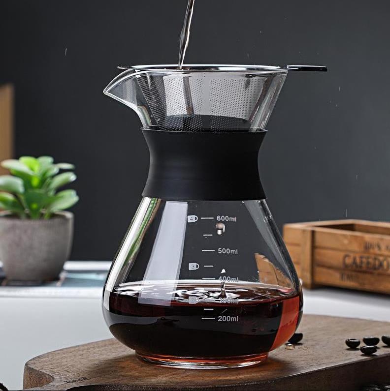 Hot Selling Custom Logo Carafe Pour over Stainless Steel Filter Coffee Dripper Glass Coffee Maker