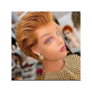 JOYWIGS  Orange Color Pixie Bob Wave Short Pixie Cut Lace Wig Front Human Hair Wig for Black Women, Cool Boss Style