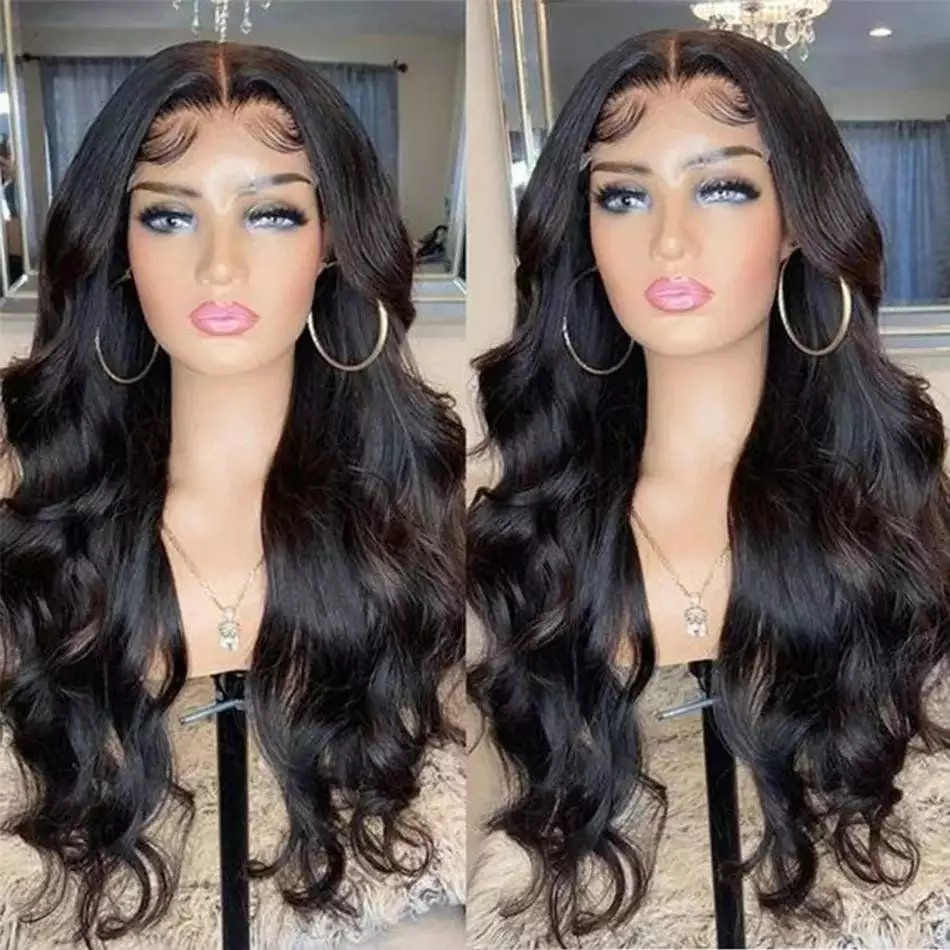 Human Hair Lace Front Wig Frontal Wig Transparent Swiss Glueless Brazilian 100% Virgin HD Lace Long Body Wave Wig Middle Cap