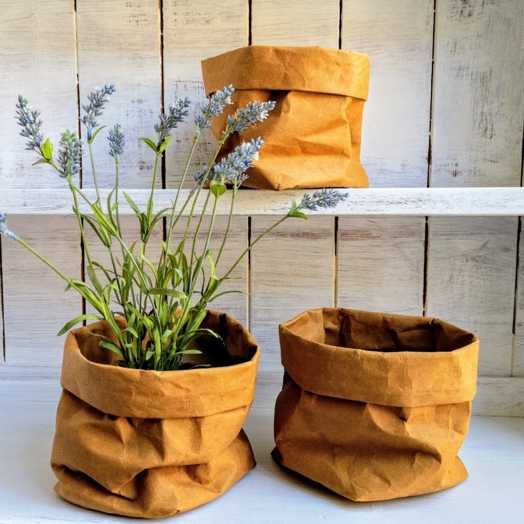 Eco friendly grow bag light paper plant bag garden washable kraft paper grow bag flower shop decoration