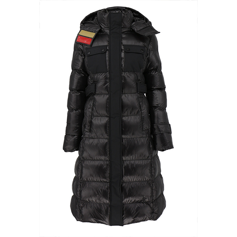 OEM ODM Custom Winter Coats Padding Long Puffer Coats Shiny Bubble Women Black Long Jackets Women