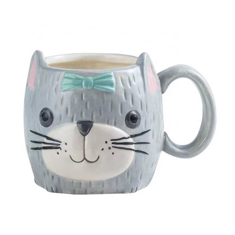 Wholesale 3D animal custom octagonal ceramic breakfast drinking mug with lid home office large-capacity milk coffee cup