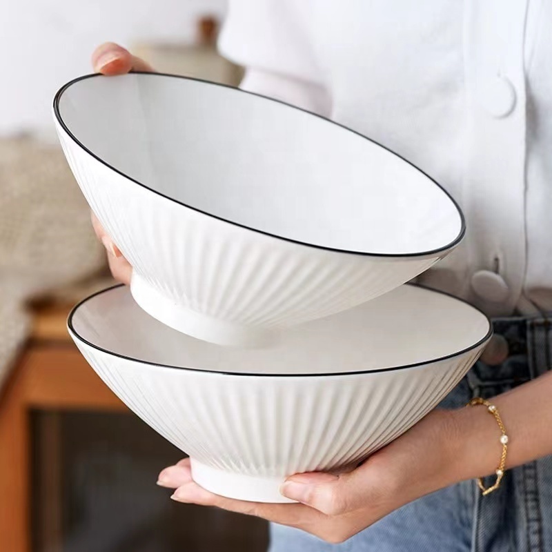 Custom Large Japanese ceramic noodle bowl 2pieces set with two ceramic cups Ramen bowl ceramic