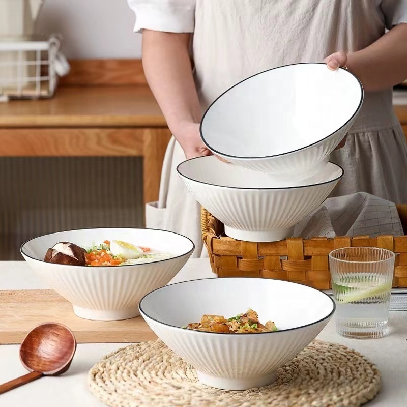 Custom Large Japanese ceramic noodle bowl 2pieces set with two ceramic cups Ramen bowl ceramic