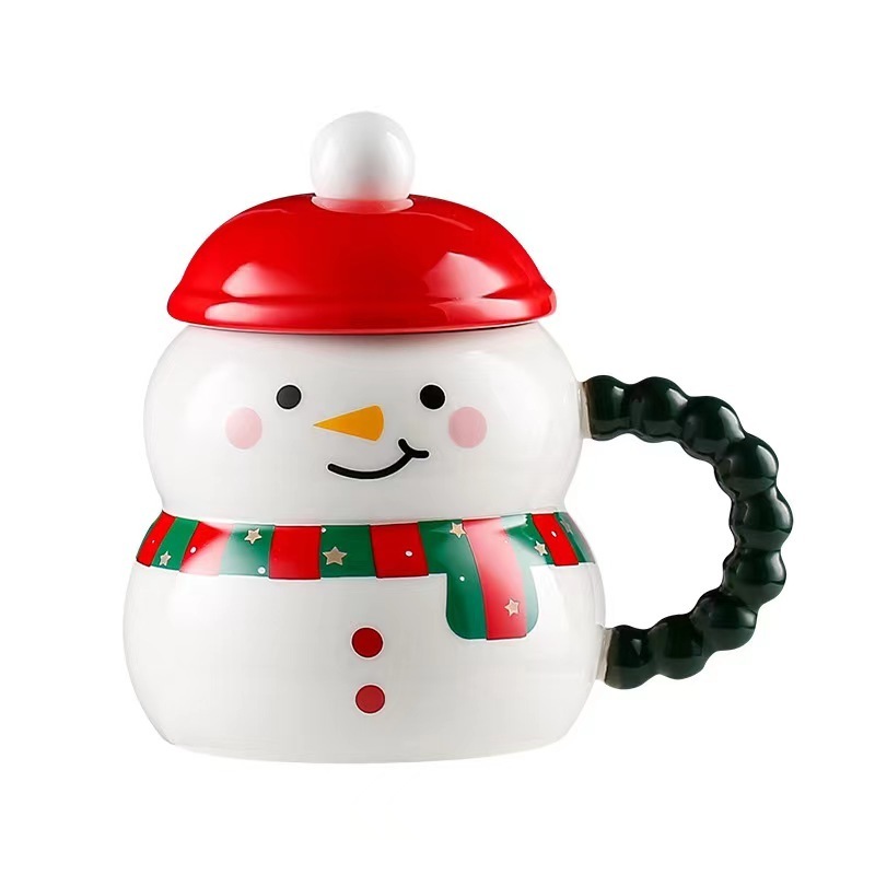 Christmas Mug Santa Snowman Coffee Cups Ceramic Mug with Lid