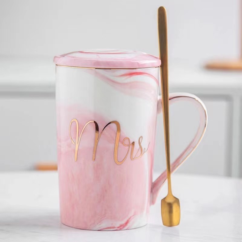 Customized Promotional Gift porcelain mug custom blank cheap coffee with spoon mother's days  marble ceramic mug sets