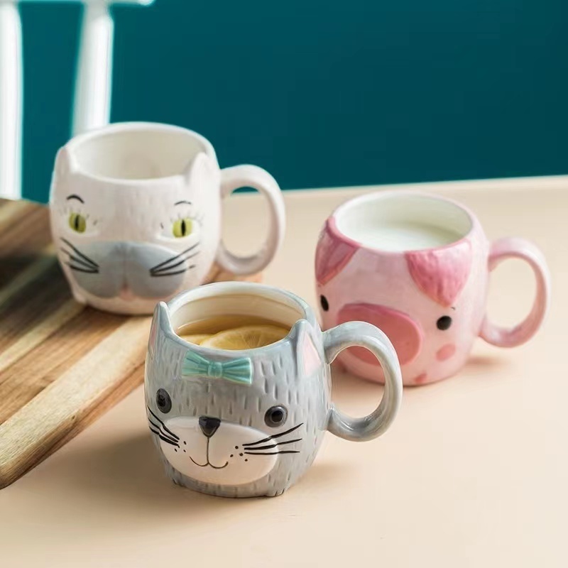 Wholesale 3D animal custom octagonal ceramic breakfast drinking mug with lid home office large-capacity milk coffee cup