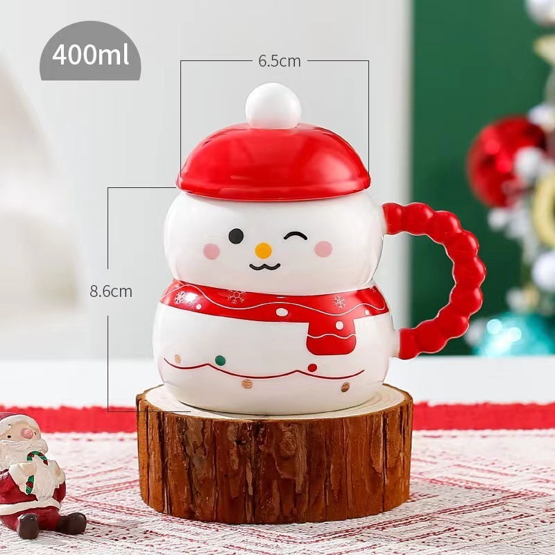 Christmas Mug Santa Snowman Coffee Cups Ceramic Mug with Lid