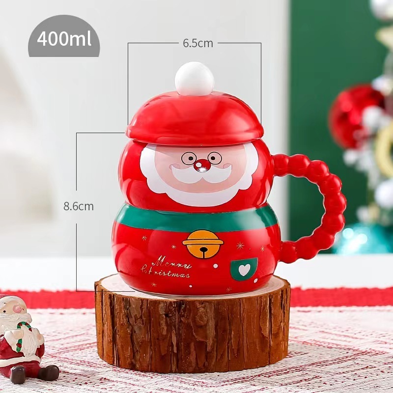 Christmas Mug Santa Snowman Coffee Cups Ceramic Mug with Lid